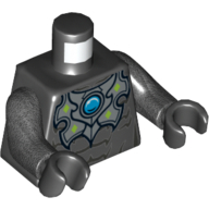 Torse, armure, muscles et bleu bijou rond (chi) motif imprimé, bras titane nacré, mains noires (Torso, Armor, Muscles and Blue Round Jewel (Chi) Print, Pearl Titanium Arms, Black Hands)