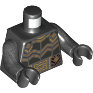 Visuel indicatif Rebrickable de Torse, armure avec ceinture tissée marron foncé et motif imprimé Boucles d'or, bras titane nacré, mains noires (Torso, Armor with Dark Brown Woven Belt and Gold Buckles Print, Pearl Titanium Arms, Black Hands)