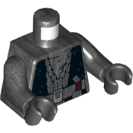 Torse, robe, noir avec ceinture et boucle d'argent, rouge poignée d'arme motif imprimé, bras titane nacré, mains noires (Torso, Robe, Black with Belt and Silver Buckle, Red Weapon Handle Print, Pearl Titanium Arms, Black Hands)