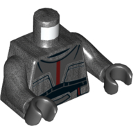 Visuel indicatif Rebrickable de Torse, armure de soldat clone, motif imprimé bande rouge foncé (chasseur / épave), bras titane nacré, mains noires (Torso, Clone Trooper Armor, Dark Red Stripe Print (Hunter / Wrecker), Pearl Titanium Arms, Black Hands)