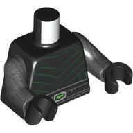 Visuel indicatif Rebrickable de Torse, plaques de poitrine vert foncé, ceinture gris bleuté clair, motif imprimé bijou vert vif, bras titane nacré, mains noires (Torso, Dark Green Chest Plates, Light Bluish Grey Belt, Bright Green Jewel Print, Pearl Titanium Arms, Black Hands)