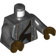 Visuel indicatif Rebrickable de Torse, robe, ceintures, taches de saleté motif imprimé, bras titane nacré, mains brun foncé (Torso, Robe, Belts, Dirt Stains Print, Pearl Titanium Arms, Dark Brown Hands)
