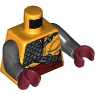 Visuel indicatif Rebrickable de Torse, armure, couverture d'épaule en titane perle avec sangles, ceinture ceinture rouge foncé motif imprimé, bras titane nacré, mains rouge foncé (Torso, Armor, Pearl Titanium Shoulder Cover with Straps, Dark Red Sash Belt Print, Pearl Titanium Arms, Dark Red Hands)