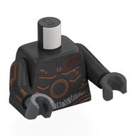 Torse, placage de métal droïde, taches de cuivre, motif imprimé de fils blancs, bras titane nacré, mains gris bleuté foncé (Torso, Droid Metal Plating, Copper Stains, White Wires Print, Pearl Titanium Arms, Dark Bluish Gray Hands)