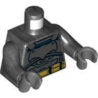 Torse, armure, logo Batman avec et motif imprimé ceinture or, bras titane nacré, mains gris bleuté foncé (Torso, Armor, Batman Logo with and Gold Belt Print, Pearl Titanium Arms, Dark Bluish Gray Hands)