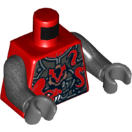 Torse, armure, argent métallique avec 2 grands serpents rouges avec crocs blancs et motif imprimé horloge, bras titane nacré, mains gris bleuté foncé (Torso, Armor, Metallic Silver with 2 Large Red Snakes with White Fangs and Clock Print, Pearl Titanium Arms, Dark Bluish Gray Hands)