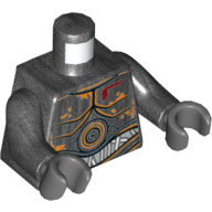 Torse, plaques de métal droïde avec des taches orange usé et des fils d'argent motif imprimé, bras titane nacré, mains gris bleuté foncé (Torso, Droid Metal Plates with Worn Orange Stains and Silver Wires Print, Pearl Titanium Arms, Dark Bluish Gray Hands)