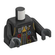 Visuel indicatif Rebrickable de Torse, costume de l'espace, cercles bleu clair rouge/brillant, tuyau, garniture jaune, vaisseau spatial, motif imprimé sangles noires, bras titane nacré, mains gris bleuté foncé (Torso, Space Suit, Red/Bright Light Blue Circles, Hose, Yellow Trim, Spaceship, Black Straps Print, Pearl Titanium Arms, Dark Bluish Gray Hands)