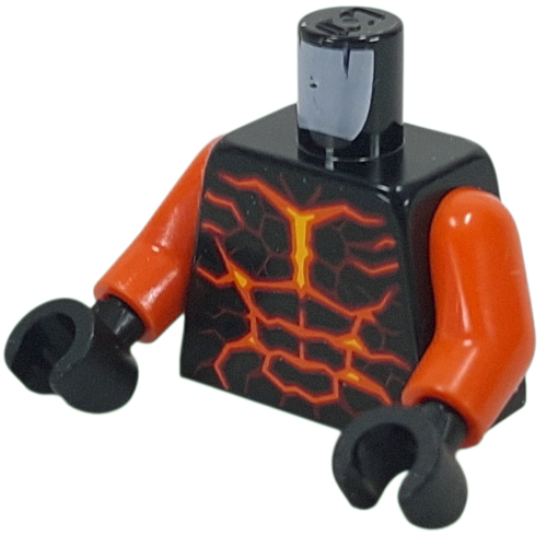 Torse, motifs de lave orange/jaune imprimé, bras orange rougeâtre, mains noires (Torso, Orange/Yellow Lava Patterns Print, Reddish Orange Arms, Black Hands)