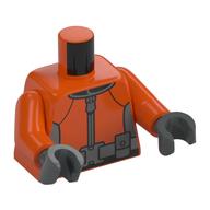 Torse, combinaison, fermeture éclair gris bleuté clair, ceinture utilitaire, pochettes gris bleuté foncé motif imprimé, bras orange rougeâtre, mains gris bleuté foncé (Torso, Wetsuit, Light Bluish Grey Zipper, Utility Belt, Dark Bluish Grey Pouches Print, Reddish Orange Arms, Dark Bluish Gray Hands)