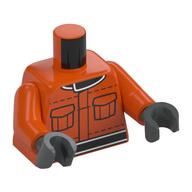 Torse, gilet, ceinture noire, col, poches motif imprimé, bras orange rougeâtre, mains gris bleuté foncé (Torso, Vest, Black Belt, Collar, Pockets Print, Reddish Orange Arms, Dark Bluish Gray Hands)