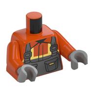 Torse, veste de sécurité, salopette gris bleuté foncé motif imprimé, bras orange rougeâtre, mains gris bleuté clair (Torso, Safety Jacket, Dark Bluish Grey Overalls Print, Reddish Orange Arms, Light Bluish Gray Hands)