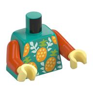 Visuel indicatif Rebrickable de Torse, ananas, motif imprimé de feuilles d'vert d’eau clair, bras orange rougeâtre, mains jaune clair vif (Torso, Pineapples, Light Aqua Leaves Print, Reddish Orange Arms, Bright Light Yellow Hands)