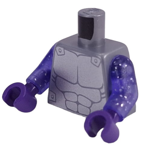Torse, armure, plaque de poitrine argentée imprimé, bras pourpre transparent pailleté, mains pourpre foncé (Torso, Armor, Silver Chest Plate Print, Glitter Trans-Purple Arms, Dark Purple Hands)