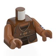 Visuel indicatif Rebrickable de Torse, gilet, nougat fermoirs, chemise rayée marron foncé motif imprimé, bras et mains brun terre de sienne (Torso, Vest, Nougat Clasps, Dark Brown Striped Shirt Print, Sienna Brown Arms and Hands)