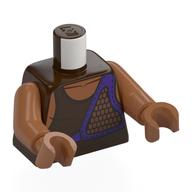 Visuel indicatif Rebrickable de Torse, chemise sans manches, bracelet violet foncé / poche motif imprimé, bras et mains brun terre de sienne (Torso, Sleeveless Shirt, Dark Purple Strap/Pouch Print, Sienna Brown Arms and Hands)