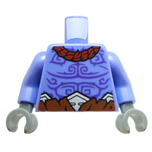Torse, poitrine nue, Marquages violet foncé, colliers rouge foncé, modèle imprimé pantalon brun rougeâtre, bras bleu-violet, mains gris bleuté foncé (Torso, Bare Chest, Dark Purple Markings, Dark Red Necklaces, Reddish Brown Pants Print, Blue Violet Arms, Dark Bluish Gray Hands)