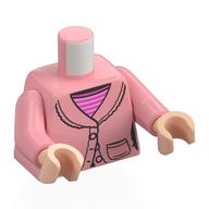 Visuel indicatif Rebrickable de Torse, manteau de fourrure, poche, rose foncé/rose clair rayé chemise imprimé, bras rose chaud, mains nougat clair (Torso, Fur Coat, Pocket, Dark Pink/Bright Pink Striped Shirt Print, Warm Pink Arms, Light Nougat Hands)