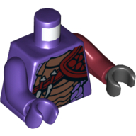 Torse, bras et mains bizarres, serpent avec des écailles noires et de cuivre, couteaux et épaule Pad motif imprimé, gauche bras rouge foncé et main noire, droite bras violet foncé et main (Torso, Odd Arms and Hands, Snake with Black and Copper Scales, Knives and Shoulder Pad Print, Left Dark Red Arm and Black Hand, Right Dark Purple Arm and Hand)