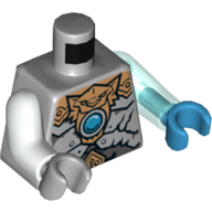 Torse, bras et mains impairs, gilet avec armure de tigre en cuivre avec motif imprimé Jewel rond bleu (Chi), bras bleu clair gauche et main azur foncé, bras blanc droit et main gris pâle (Torso, Odd Arms and Hands, Vest with Copper Tiger Armor with Blue Round Jewel (Chi) Print, Left Trans-Light Blue Arm and Dark Azure Hand, Right White Arm and Light Bluish Gray Hand)