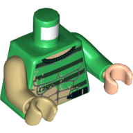 Torse, bras et mains impairs, pull, muscles, rayures vert foncé, motif imprimé de saleté beige, bras vert gauche et main de nougat clair, bras et main beige droit (Torso, Odd Arms and Hands, Sweater, Muscles, Dark Green Stripes, Tan Dirt Print, Left Green Arm and Light Nougat Hand, Right Tan Arm and Hand)