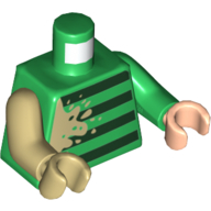 Torse, bras et mains impairs, pull, rayures vert foncé, motif imprimé de saleté beige, bras vert gauche et main de nougat clair, bras et main beige droit (Torso, Odd Arms and Hands, Sweater, Dark Green Stripes, Tan Dirt Print, Left Green Arm and Light Nougat Hand, Right Tan Arm and Hand)