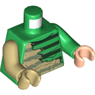 Torse, bras et mains impairs, pull, muscles, rayures vert foncé, saleté beige sur le côté droit motif imprimé, bras vert gauche et main de nougat clair, bras beige droit et main (Torso, Odd Arms and Hands, Sweater, Muscles, Dark Green Stripes, Tan Dirt on Right Side Print, Left Green Arm and Light Nougat Hand, Right Tan Arm and Hand)