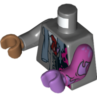 Torse, bras et mains dépareillés, veste de costume, cravate rouge, noir et magenta imprimé côté gauche, bras magenta gauche avec larmes et main lavande moyen, bras gris foncé droit et main de nougat moyen (Torso, Odd Arms and Hands, Suit Jacket, Red Tie, Black and Magenta Left Side Print, Left Magenta Arm with Tears and Medium Lavender Hand, Right Dark Bluish Gray Arm and Medium Nougat Hand)