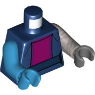Torse, bras et mains bizarres, combinaison avec motif imprimé panneau central magenta (nébuleuse), bras plat argenté gauche et main gris foncé, bras et main d'azur foncé droit (Torso, Odd Arms and Hands, Jumpsuit with Magenta Middle Panel Print (Nebula), Left Flat Silver Arm and Dark Bluish Gray Hand, Right Dark Azure Arm and Hand)