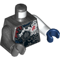 Torse, bras et mains impairs, armure avec plaques noir, rouge foncé et bleu foncé et logo vengeur rouge imprimé (Ultron mk1), bras blanc gauche et main bleu foncé, bras en titane perle droite et main gris bleuâtre foncé (Torso, Odd Arms and Hands, Armor with Black, Dark Red, and Dark Blue Plates and Red Avengers Logo Print (Ultron MK1), Left White Arm and Dark Blue Hand, Right Pearl Titanium Arm and Dark Bluish Gray Hand)