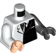 Torse, bras et mains dépareillés, veste de costume avec motif imprimé noir moitié, bras et main noirs gauches, bras blanc droit et main de nougat clair (Torso, Odd Arms and Hands, Suit Jacket with Black Half Print, Left Black Arm and Hand, Right White Arm and Light Nougat Hand)