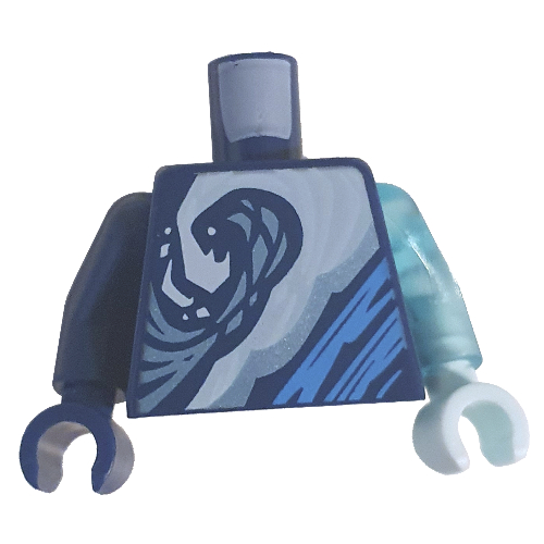 Visuel indicatif Rebrickable de Torse, bras et mains bizarres, vert d’eau clair, Azur et bleu modèle imprimé tourbillons, gauche transparent-lumière bleu bras et vert d’eau clair main, main droite bleu foncé bras (Torso, Odd Arms and Hands, Light Aqua, Azure, and Blue Swirls Print, Left Trans-Light Blue Arm and Light Aqua Hand, Right Dark Blue Arm Hand)