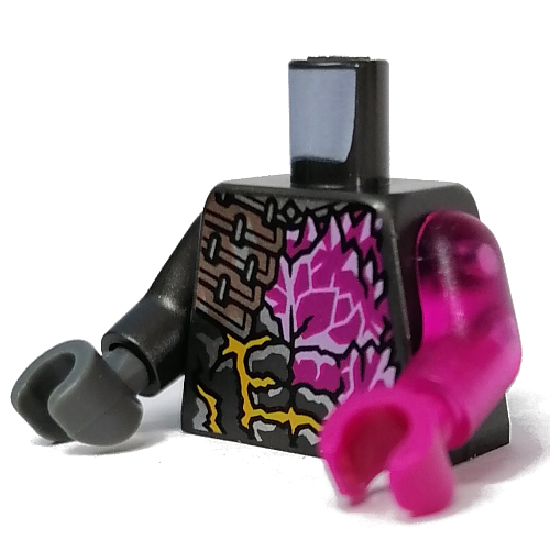 Torse, bras et mains impairs, armure, motif imprimé de cristaux magenta, bras gauche rose transparent-sombre et main magenta, bras en titane perle droite et main gris bleuâtre foncé (Torso, Odd Arms and Hands, Armor, Magenta Crystals Print, Left Trans-Dark Pink Arm and Magenta Hand, Right Pearl Titanium Arm and Dark Bluish Grey Hand)