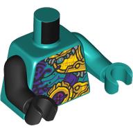 Visuel indicatif Rebrickable de Torse, bras et mains impairs, motif imprimé décorations violet foncé/or, bras et main turquoise foncé gauche, bras et main noir droit (Torso, Odd Arms and Hands, Dark Purple/Gold Decorations Print, Left Dark Turquoise Arm and Hand, Right Black Arm and Hand)