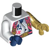 Torse, bras et mains étranges, robe, sangles corail, sous-chemise bleu foncé, motif imprimé décorations, bras et mains étranges, bras et main en or nacré gauche, bras blanc droit et main bleu foncé (Torso, Odd Arms and Hands, Robe, Coral Straps, Dark Blue Undershirt, Decorations Print, Odd Arms and Hands, Left Pearl Gold Arm and Hand, Right White Arm and Dark Blue Hand)