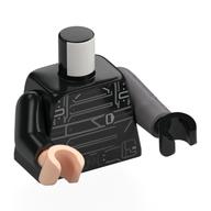 Torse, bras et mains dépareillés, armure noire, sangles, ceinture utilitaire, armure, Étoile rouge foncé sur le modèle imprimé bras gauche, bras plat argenté gauche et main noire, bras noir droit et main de nougat clair (Torso, Odd Arms and Hands, Black Armor, Straps, Utility Belt, Armor, Dark Red Star on Left Arm Print, Left Flat Silver Arm and Black Hand, Right Black Arm and Light Nougat Hand)