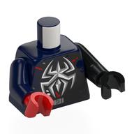 Torse, bras et mains étranges, araignée argentée, décorations rouges, venomisation noire, motif imprimé étoile sur dos, bras et main noirs gauches, bras bleu foncé droit et main rouge (Torso, Odd Arms and Hands, Silver Spider, Red Decorations, Black Venomization, Star on Back Print, Left Black Arm and Hand, Right Dark Blue Arm and Red Hand)