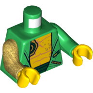 Torse, bras dépareillés, sweat à capuche, ouvert sur la poitrine nue, motif : ceinture vert foncé, bras gauche vert, bras droit or nacré, mains jaunes (Torso, Odd Arms, Hoodie, Open over Bare Chest, Dark Green Belt Print, Left Green Arm, Right Pearl Gold Arm, Yellow Hands)