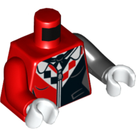 Torse, bras impairs, veste avec diamants rouges et noirs, fermeture à glissière, motif imprimé sous-chemise noir, bras noir gauche, bras rouge droit, mains blanches (Torso, Odd Arms, Jacket with Red and Black Diamonds, Zipper, Black Undershirt Print, Left Black Arm, Right Red Arm, White Hands)