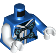 Torse, bras impairs, robes avec garniture blanche, bracelets en titane nacré avec motif imprimé cercles azur, bras bleu gauche, bras blanc droit, mains blanches (Torso, Odd Arms, Robes with White Trim, Pearl Titanium Straps with Azure Circles Print, Left Blue Arm, Right White Arm, White Hands)