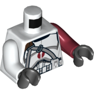 Torse, bras impairs, armure avec détails rouge foncé et ceintures grises motif imprimé, bras rouge foncé gauche, bras blanc droit, mains noires (Torso, Odd Arms, Armour with Dark Red Details and Gray Belts Print, Left Dark Red Arm, Right White Arm, Black Hands)