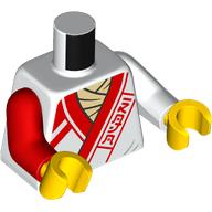 Torse, bras impairs, robe ninja, motif imprimé bord rouge, bras blanc gauche, bras rouge droit, mains jaunes (Torso, Odd Arms, Ninja Robe, Red Trim Print, Left White Arm, Right Red Arm, Yellow Hands)