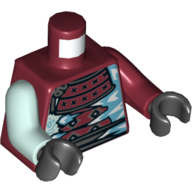 Torse, bras impairs, armure, motif imprimé glaces blanches et bleues, bras rouge foncé gauche, bras vert d’eau clair droit, mains noires (Torso, Odd Arms, Armor, White and Blue Icicles Print, Left Dark Red Arm, Right Light Aqua Arm, Black Hands)