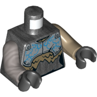Torse, bras impairs, armure, décorations d'azur foncé, motif imprimé de fourrure beige foncée, bras beige foncé gauche, bras plat droit en argent, mains noires (Torso, Odd Arms, Armour, Dark Azure Decorations, Dark Tan Fur Print, Left Dark Tan Arm, Right Flat Silver Arm, Black Hands)