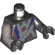 Visuel indicatif Rebrickable de Torse, bras impairs, armure avec motif imprimé revers violet et rouge (nindroïde), bras noir gauche, bras plat argenté droit, mains noires (Torso, Odd Arms, Armour with Purple and Red Lapel Print (Nindroid), Left Black Arm, Right Flat Silver Arm, Black Hands)