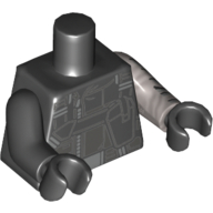 Visuel indicatif Rebrickable de Torse, bras impairs, armure de corps, sangles, ceinture motif imprimé, bras plat gauche en argent avec motif imprimé, bras noir droit, mains noires (Torso, Odd Arms, Body Armor, Straps, Belt Print, Left Flat Silver Arm with Print, Right Black Arm, Black Hands)