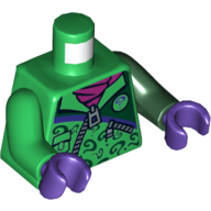 Torse, bras impairs, veste avec fermeture à glissière, marques d'interrogation et motif imprimé écharpe violet foncé, bras vert foncé gauche, bras vert droit, mains violet foncé (Torso, Odd Arms, Jacket with Zipper, Question Marks and Dark Purple Scarf Print, Left Dark Green Arm, Right Green Arm, Dark Purple Hands)