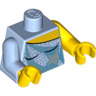 Visuel indicatif Rebrickable de Torse, bras impairs, Costume de patinage sur glace avec paillettes blanches et motif imprimé étoile, bras gauche jaune, bras droit bleu clair, mains jaunes (Torso, Odd Arms, Ice Skating Costume with White Sequins and Star Print, Left Yellow Arm, Right Bright Light Blue Arm, Yellow Hands)
