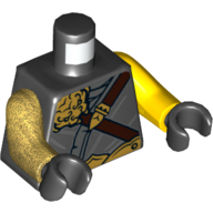 Torse, bras impairs, robe, ceinture marron foncé, or décorations motif imprimé, bras jaune gauche, bras en or nacré droite, mains noires (Torso, Odd Arms, Robe, Dark Brown Belt, Gold Decorations Print, Left Yellow Arm, Right Pearl Gold Arm, Black Hands)