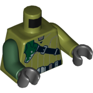 Torse, bras impairs, chemise avec ceinture noire diagonale et motif imprimé vert foncé (Kanan Jarrus), bras vert olive gauche, bras vert foncé droit, mains noires (Torso, Odd Arms, Shirt with Diagonal Black Belt and Dark Green Pad Print (Kanan Jarrus), Left Olive Green Arm, Right Dark Green Arm, Black Hands)